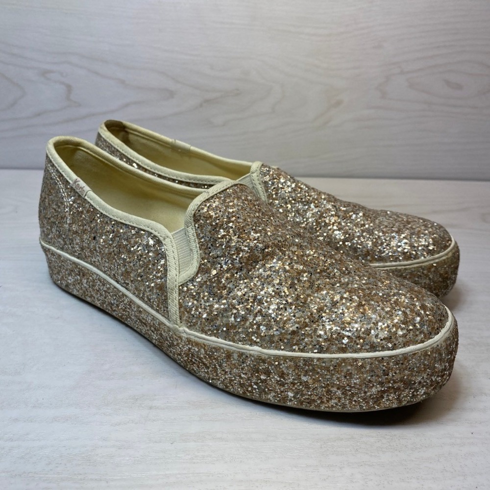 Keds x Kate Spade Womens 9 Triple Decker Slip On Rose Gold Glitter Platform Shoe